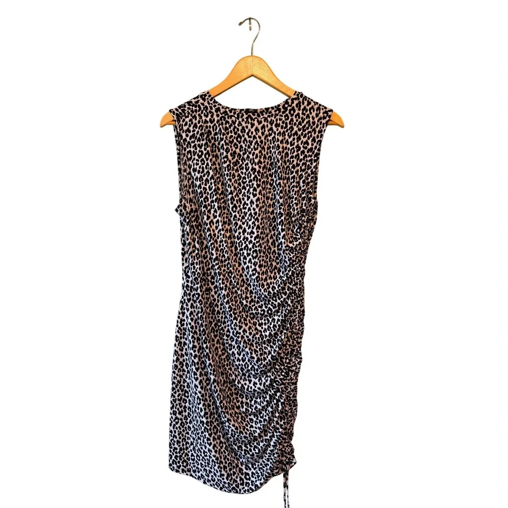 Michael‎ Michael Kors Leopard Animal Print Ruched Sheath Dress Aluminum Large
